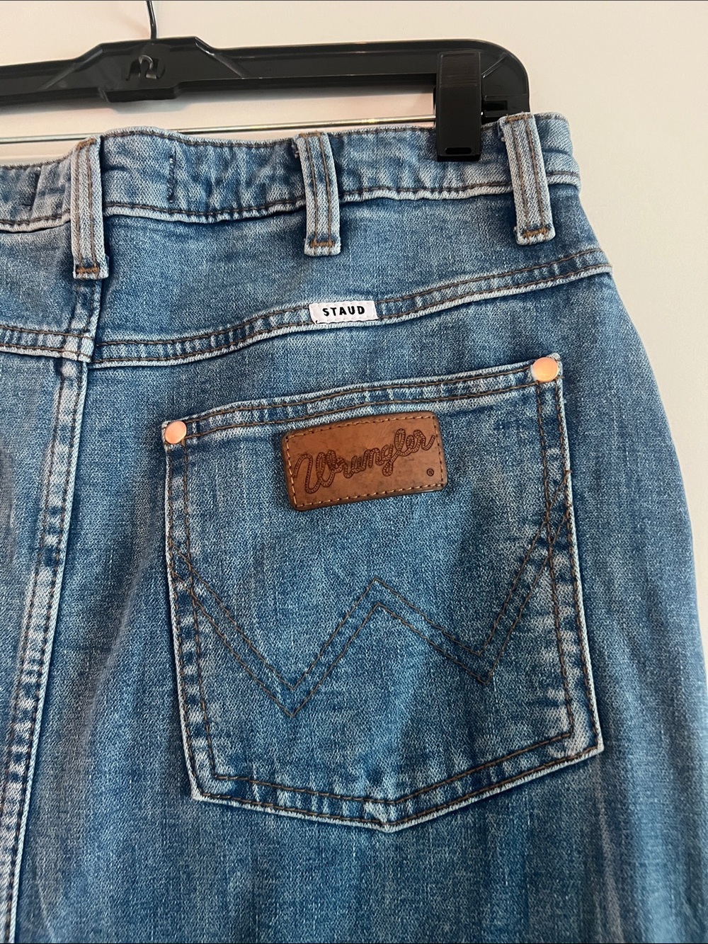 Wrangler x STAUD Blue Denim Maxi Skirt with Front Slit - Picture 3 of 4